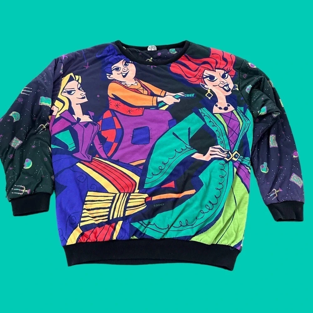 Disney Store Parks Medium Hocus Pocus Witches Reversible Sweatshirt Binx Cat M